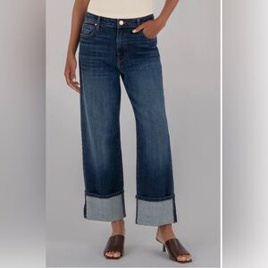 Kut from the Kloth Sienna Cuffed Hem Wide Leg Jeans - Dark Blue - 0-6